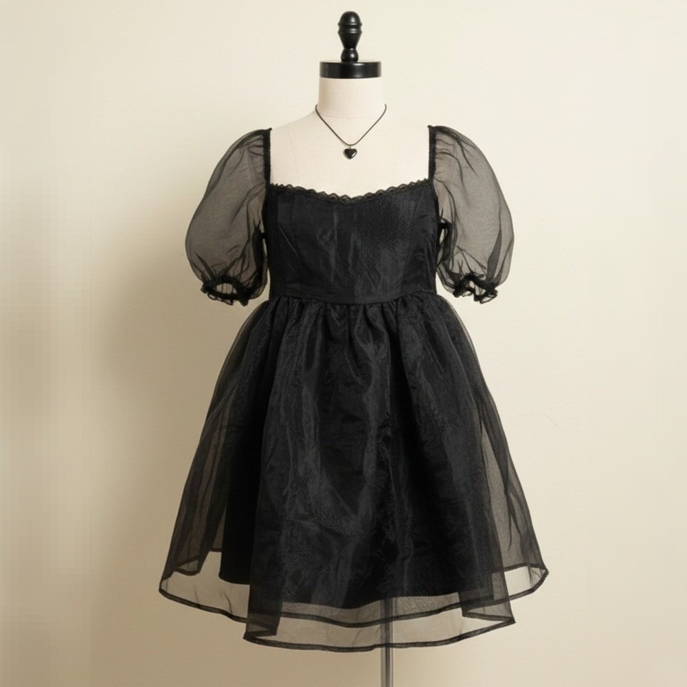 Black Puff Sleeve Organza Dress Medium Formal Bridgerton